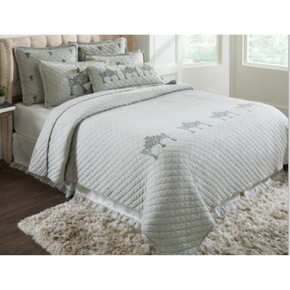 Tiara King Size Bed Cover & 2 Pillow Covers With 2 Cushion Covers 1 Oblong Cushion with filler in Box Packaging (Set Of 7) VANILA GREY