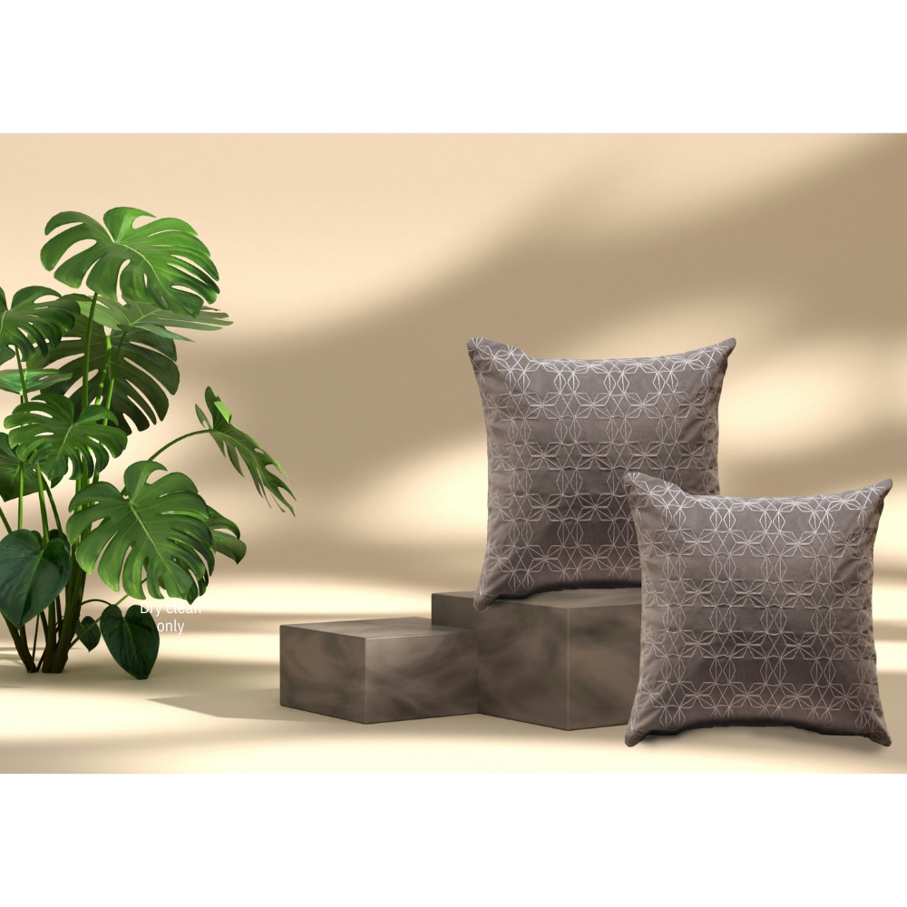 Embroidered Cushion Cover  Conceal Zip GRAY GEOMETRIC