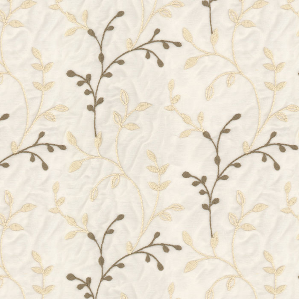 MORRIS POLYESTER EMBROIDERY COTTON LEAF ALOWER SHEER CURTAIN  FABRIC