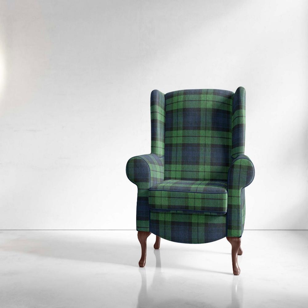 MULBERRY GREEN BLUE CHECK POLYESTER SOFA FABRIC