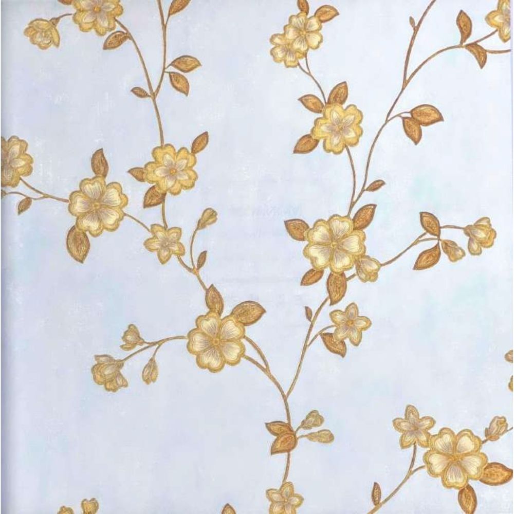 HOME DECOR GOLD FLOWER SKYE BLUE MONACO WALLPAPERS