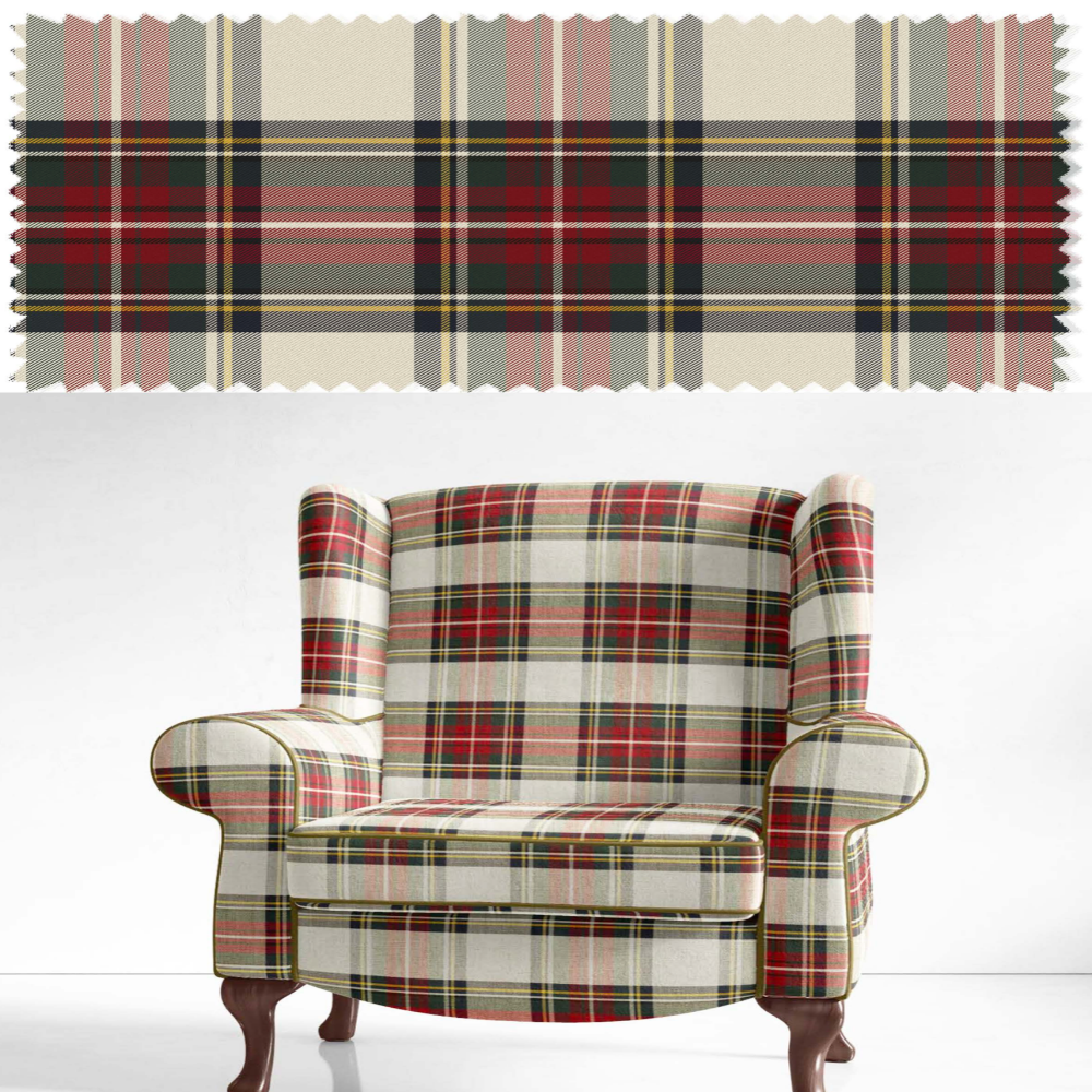 MulBerry Polyester Big Check Red white upholstery  Febric VT - 319