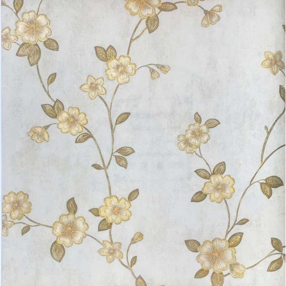 HOME DECOR GOLD FLOWER BASE WHITE MONACO WALLPAPERS