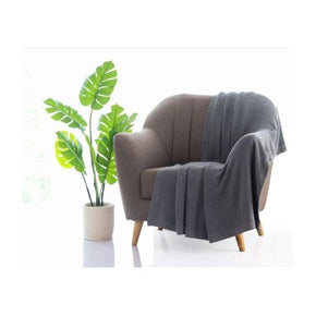 Transfer Knit Knitted AC Throw Blanket Medium Grey Melange