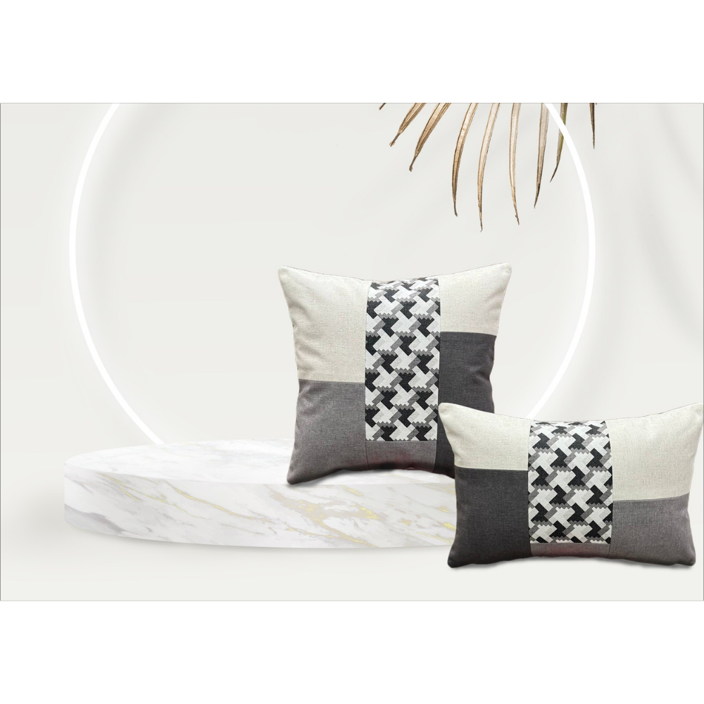 Suede Patch Work Cushion Cover Conceal Zip GRAY