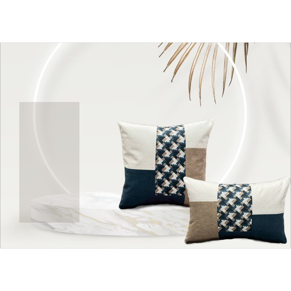 Suede Patch Work Cushion Cover Conceal Zip DARK BLUE