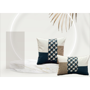 Suede Patch Work Cushion Cover Conceal Zip DARK BLUE