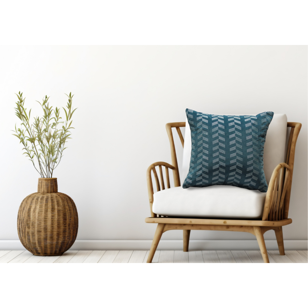 Embroidered Cushion Cover  Conceal Zip GRAY HERRINGBONE B