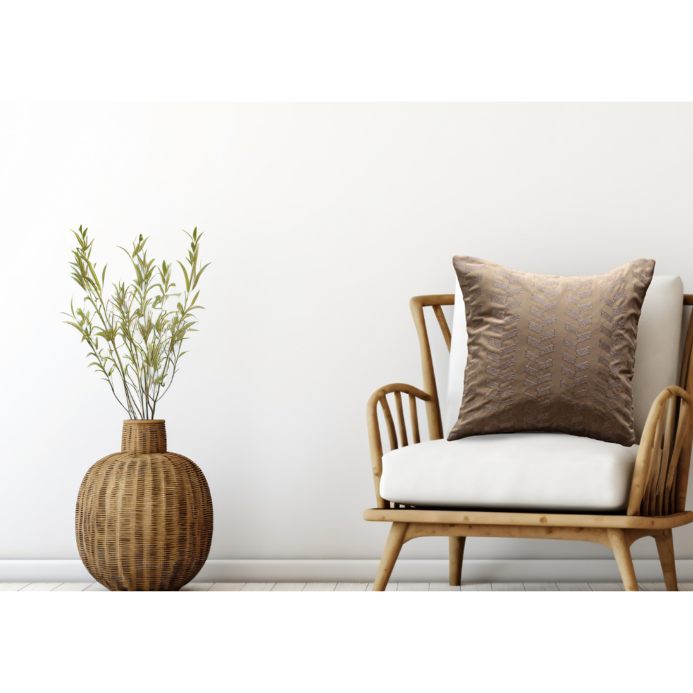 Embroidered Cushion Cover  Conceal Zip GRAY HERRINGBONE D
