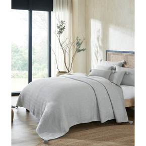 Zig Zag King Size Bed Cover & 2 Pillow Covers With 3 Cushion Covers (Set Of 6) Vanilla Grey Melange