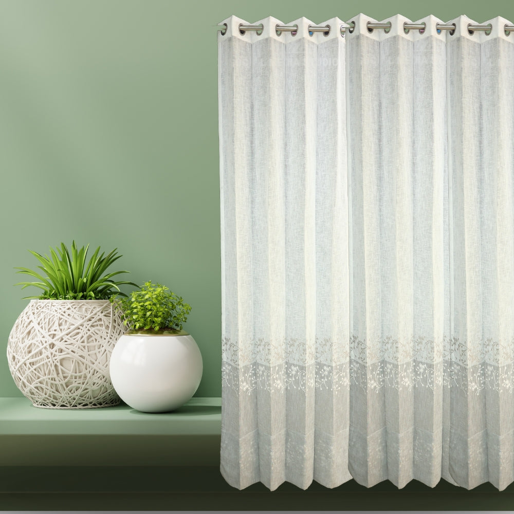 OMBRE SHEER CURTAIN EMBROIDED LIGHT GREY CREAM