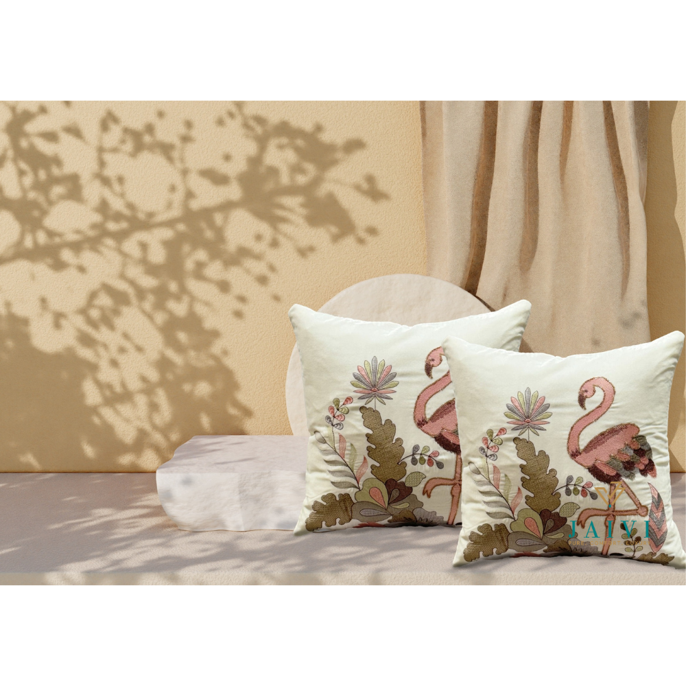Embroidered Cushion Cover  Conceal Zip GRAY ostrich A