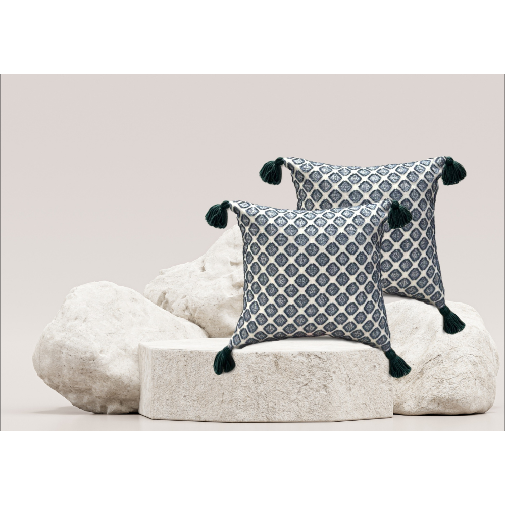 Embroidered Designer Cushion Cover With Tassles FLAP ZIP