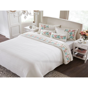 Arya King Size Bed Cover & 2 Pillow Covers With 2 Cushion Covers in Bag Packaging (Set Of 6) Ivory