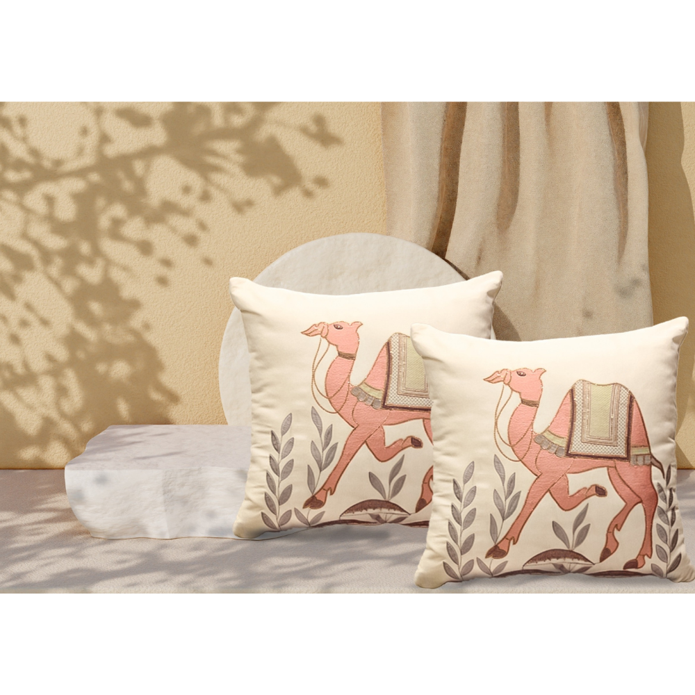 Embroidered Cushion Cover  Conceal Zip GRAY CAMEL C