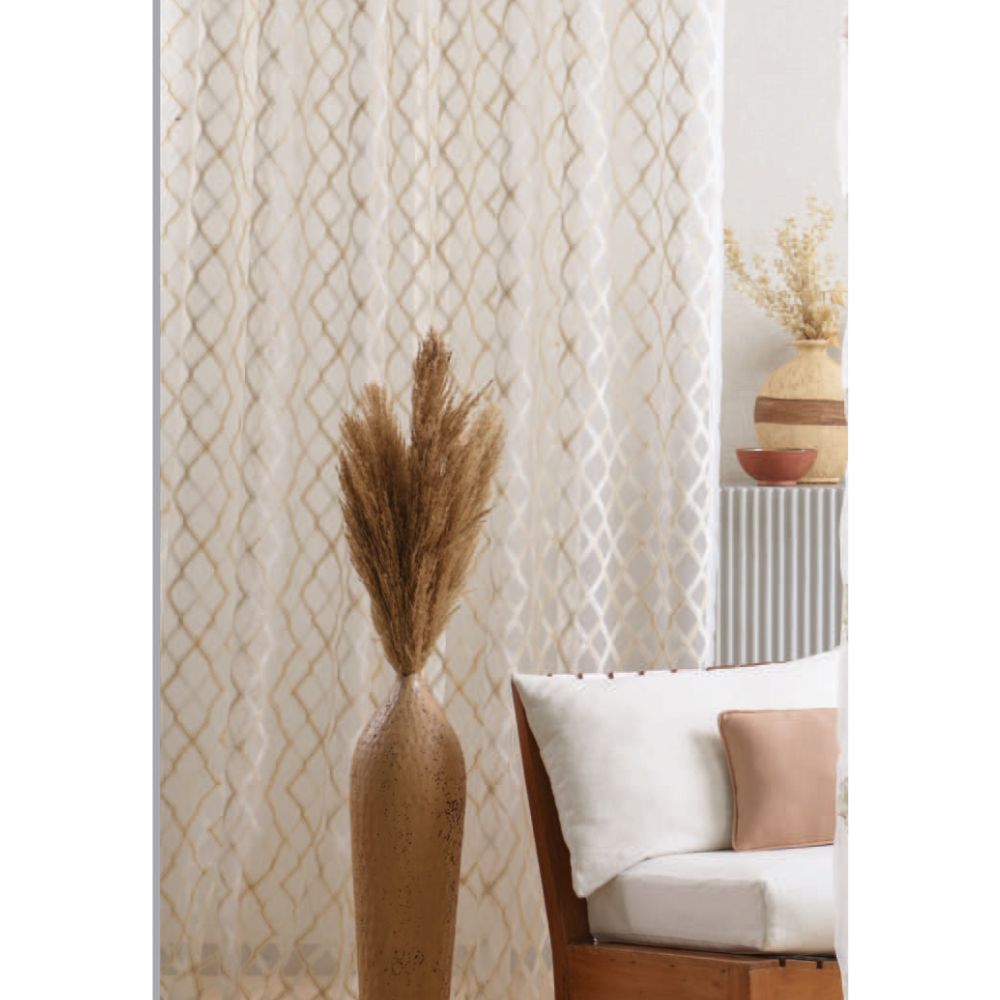 EVA  EMBROIDERY WHITE GEOMETRIC   SHEER CURTAIN FABRICS 1201