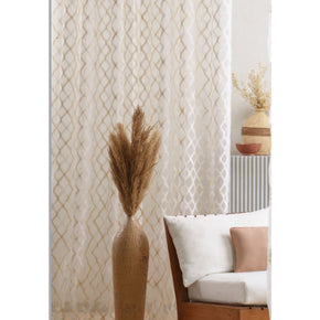 EVA  EMBROIDERY WHITE GEOMETRIC   SHEER CURTAIN FABRICS 1201