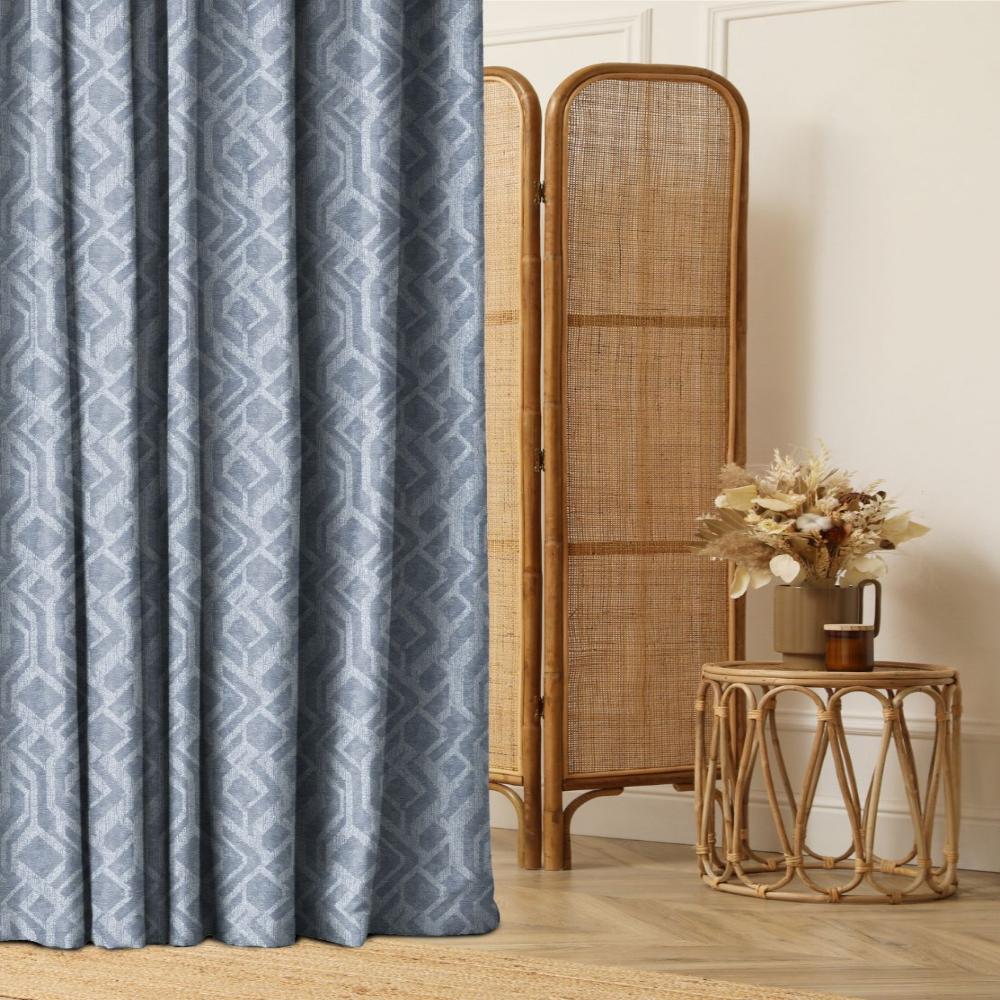 GALLERIA POLYESTER COTTON  GEOMETRIC BLUE CURTAIN FABRICS