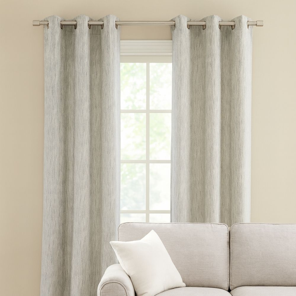 Ready-Made Elegant Grey Textured Polyester Eyelet Curtain
