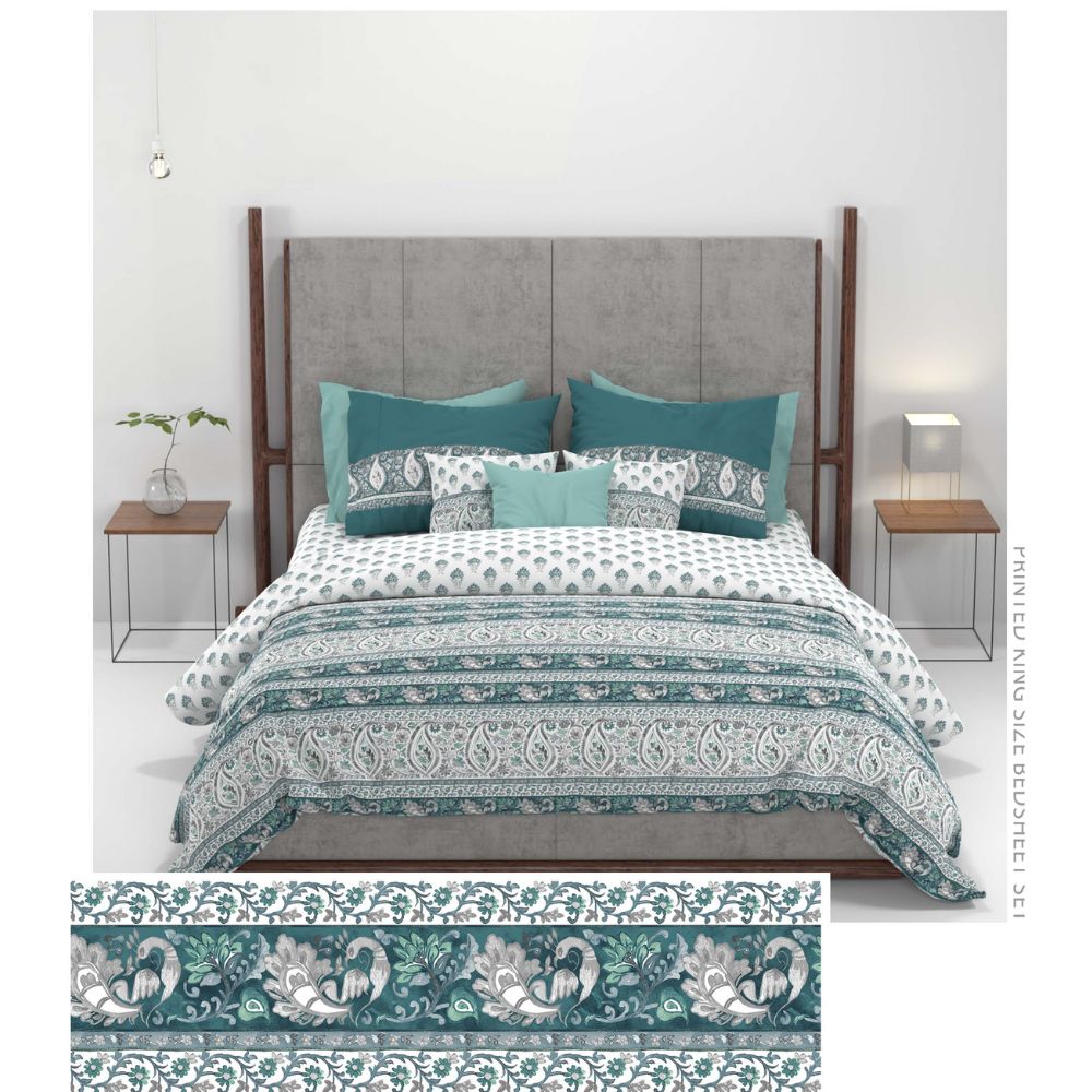 CARNIVAL GOLD BAGH ICE GREEN KING SIZE BED SHEET