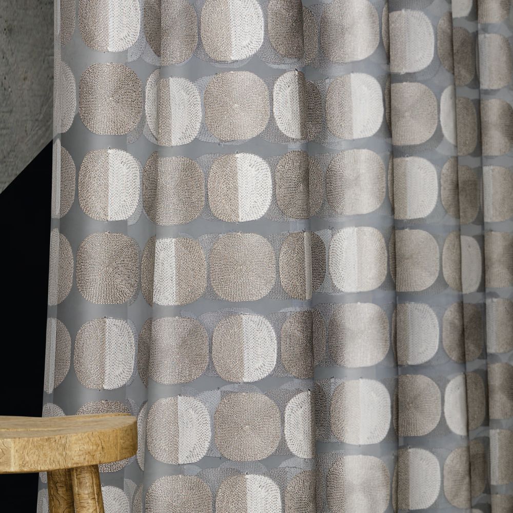 EMBROIDERY SILVER CIRCLE SHEER CURTAIN FABRIC LIONA 702