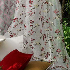 ARTISAN EMBROIDERY POLYESTER LEAF   SHEER  CURTAIN FABRIC