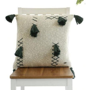 Willow - Natural & Charcoal Green Cotton Knitted Decorative Cushion Cover