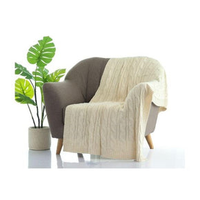 Vintage Knitted AC Throw Blanket Natural