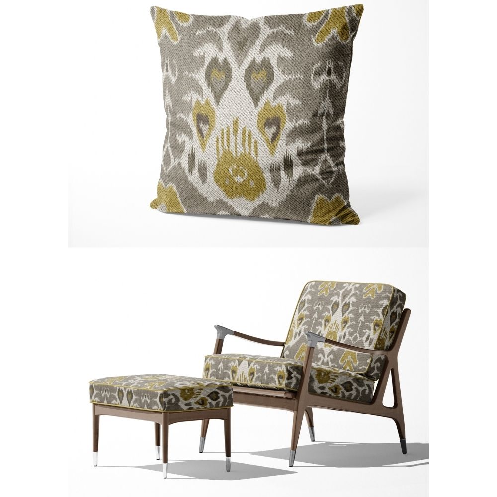 IKAT-II  GEOMETRIC YELLOW  GRAY UPHOLSTERY AND CUSHION COVER FABRICS