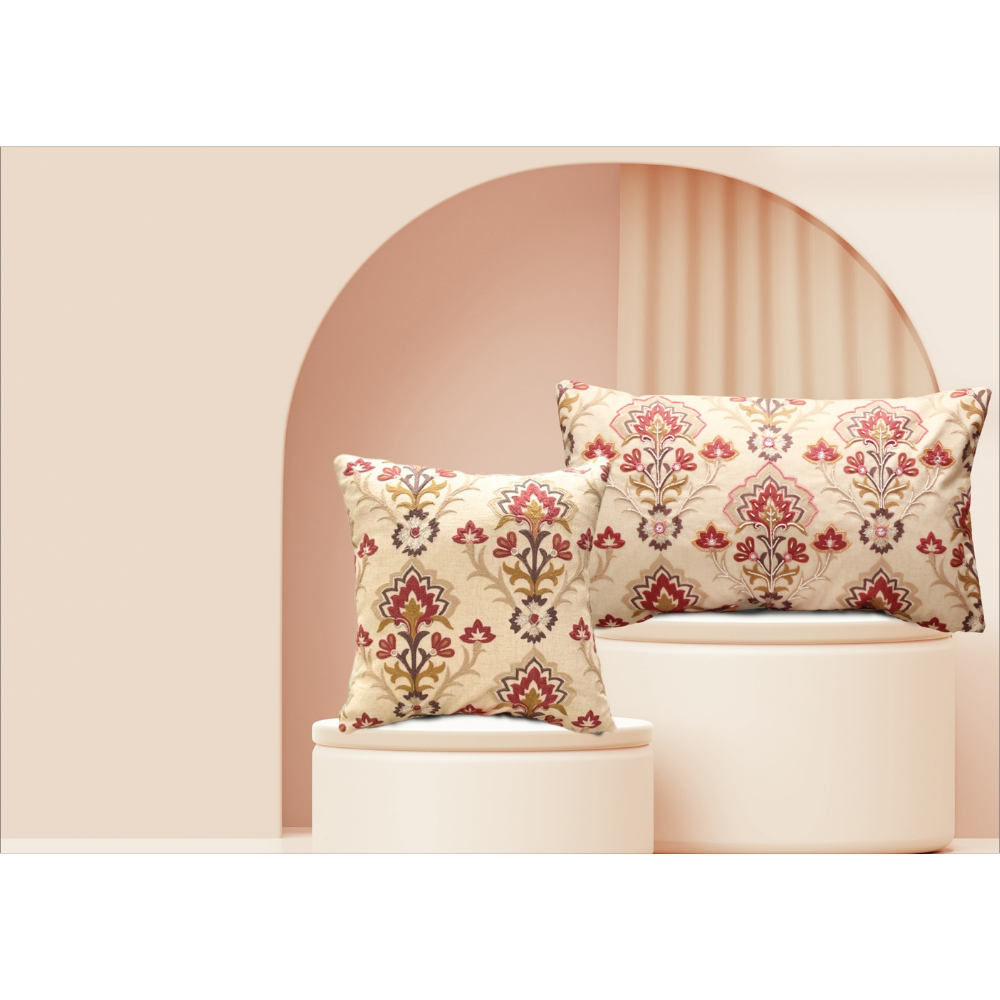 Hand Embroidered Cushion Cover Conceal Zip  Red