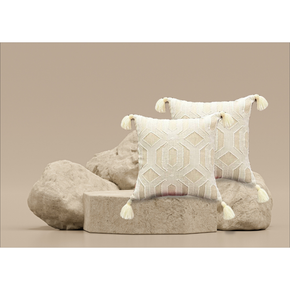 Boho Designer Cushion Cover With Tassles Conceal Zip geometric brown