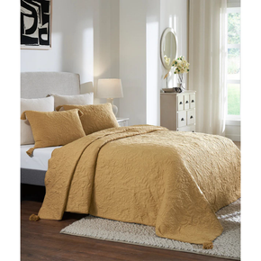Summer Beauty King Size Bed Cover & 2 Pillow Covers (Set Of 3) Medium Beige Melange