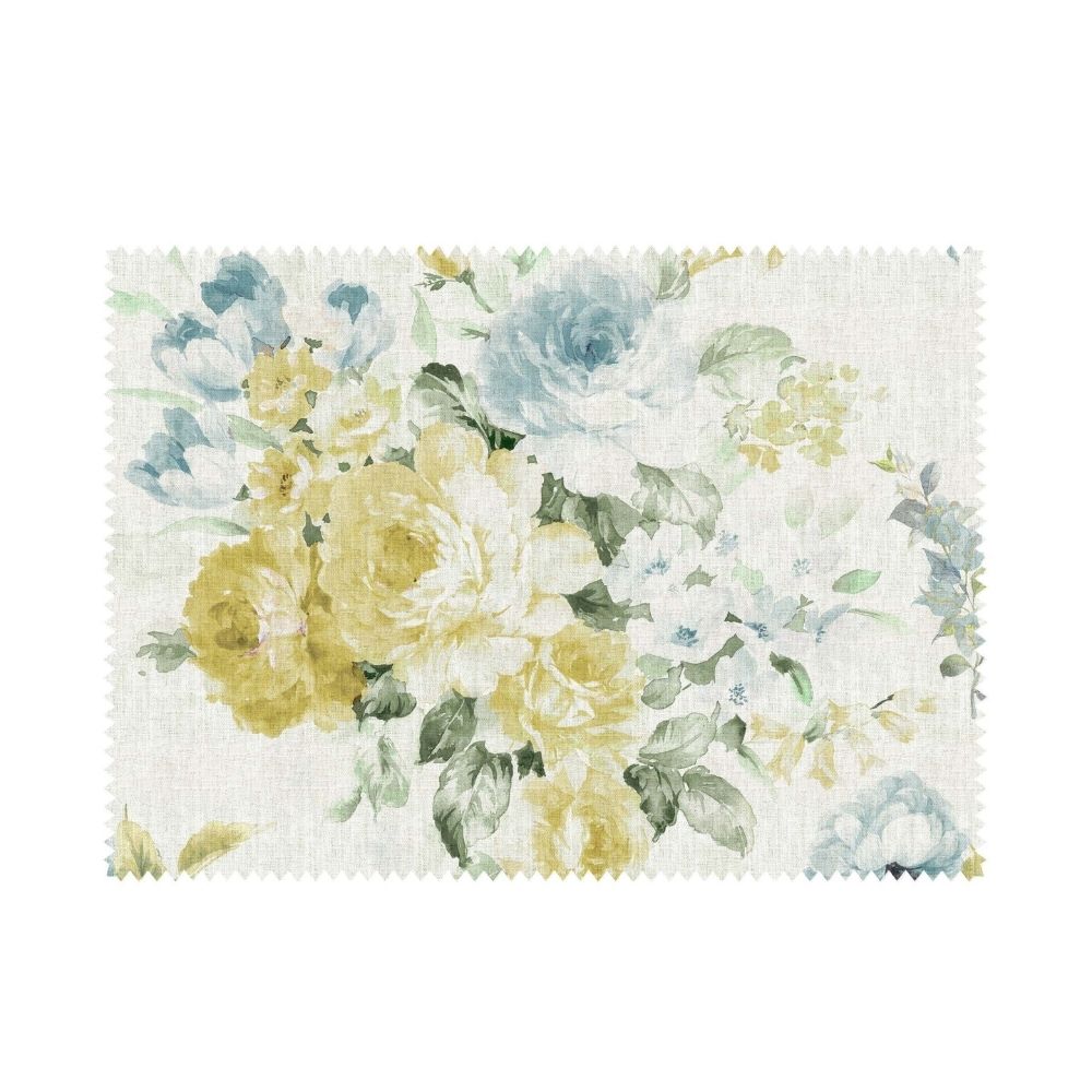 ENGLISH COTTAGE PRINT WHITE BASE YELLOW FLOWER CURTAINS FABRICS