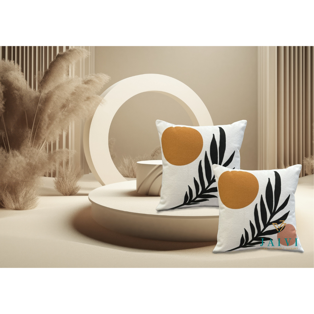 Printed Cushion Cover Conceal Zip CIRCLE BIG LEAF
