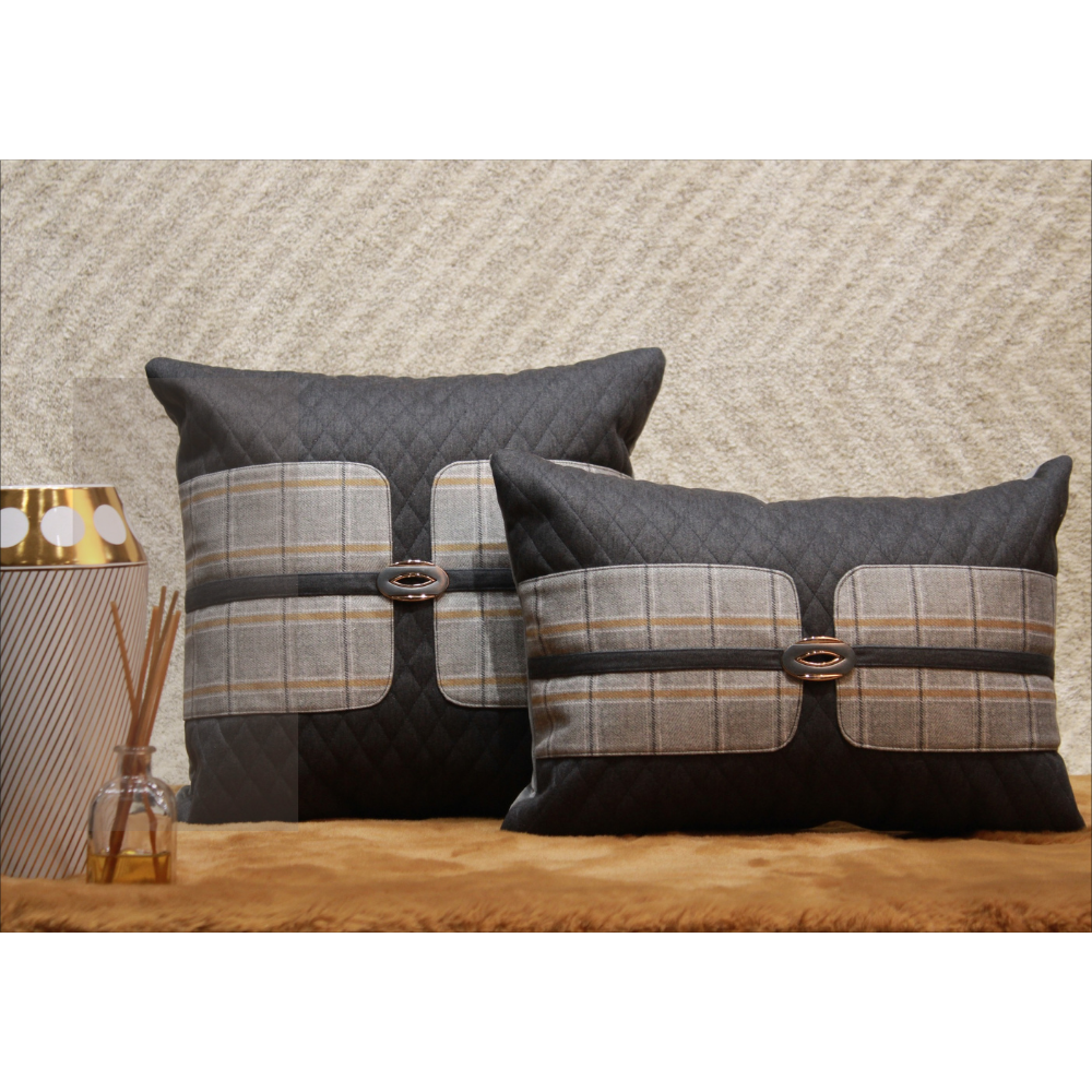 Diamond Quilted Cushion Cover With Metal Attachment Flap zip Black