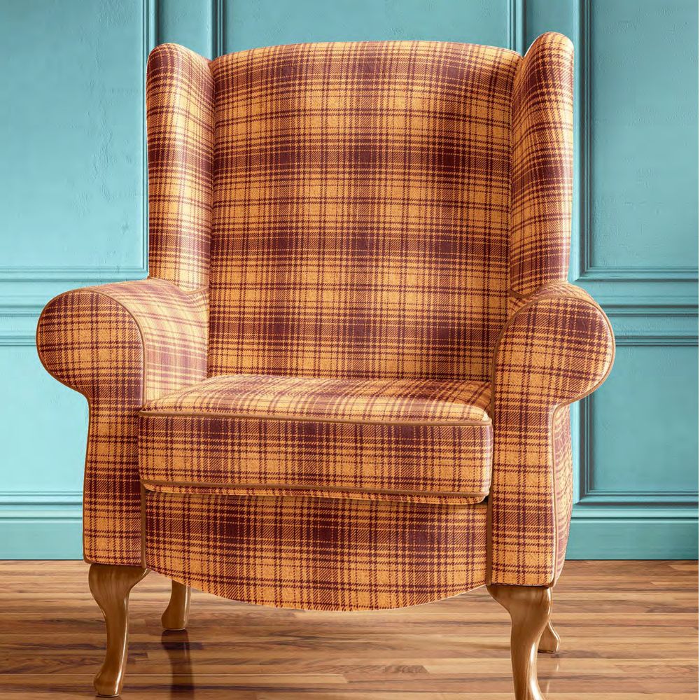 COUNTRY ORANGE BROWN CHECKS SOFA  FABRICS
