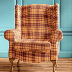 COUNTRY ORANGE BROWN CHECKS SOFA  FABRICS