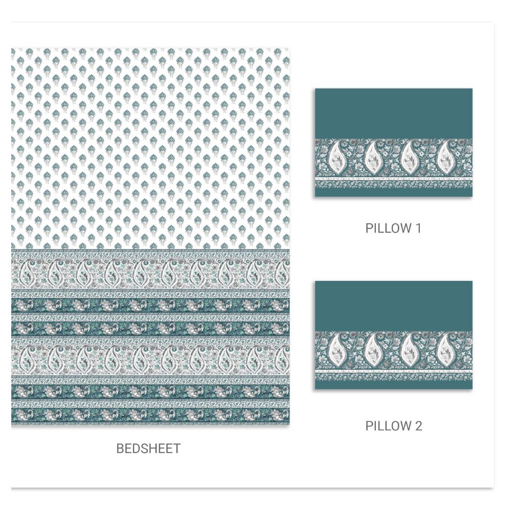 CARNIVAL GOLD BAGH ICE GREEN KING SIZE BED SHEET