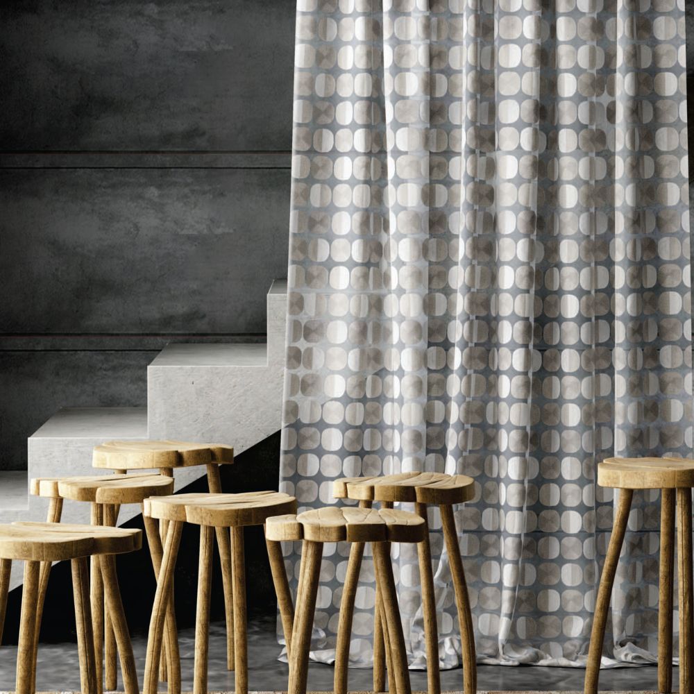 EMBROIDERY SILVER CIRCLE SHEER CURTAIN FABRIC LIONA 702