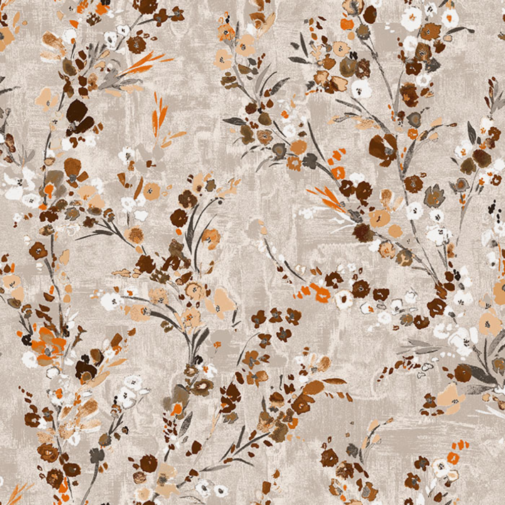 EXPRESSION PRINT BIG LEAF BROWN MAIN CURTAIN  FABRIC