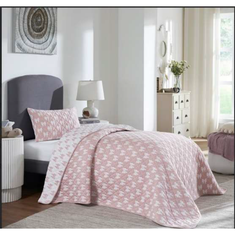 Ribbons Single Bed Size Bed Cover & 1 Pillow Cover (Set Of 2)