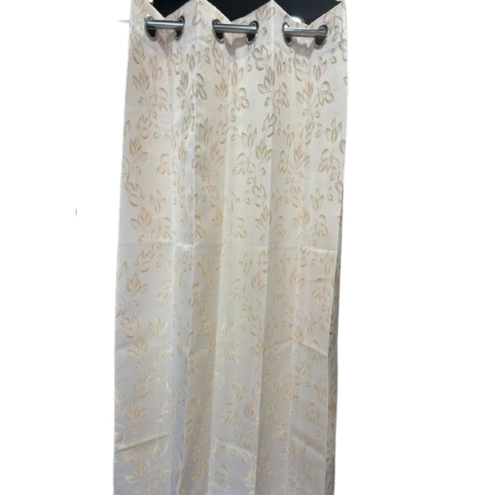 Ready-Made Elegant Floral Embossed Polyester Eyelet Curtain – Ivory Beige