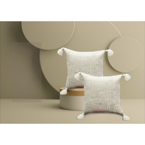 Boho Designer Cushion Cover With Tassles Conceal Zip geometric white