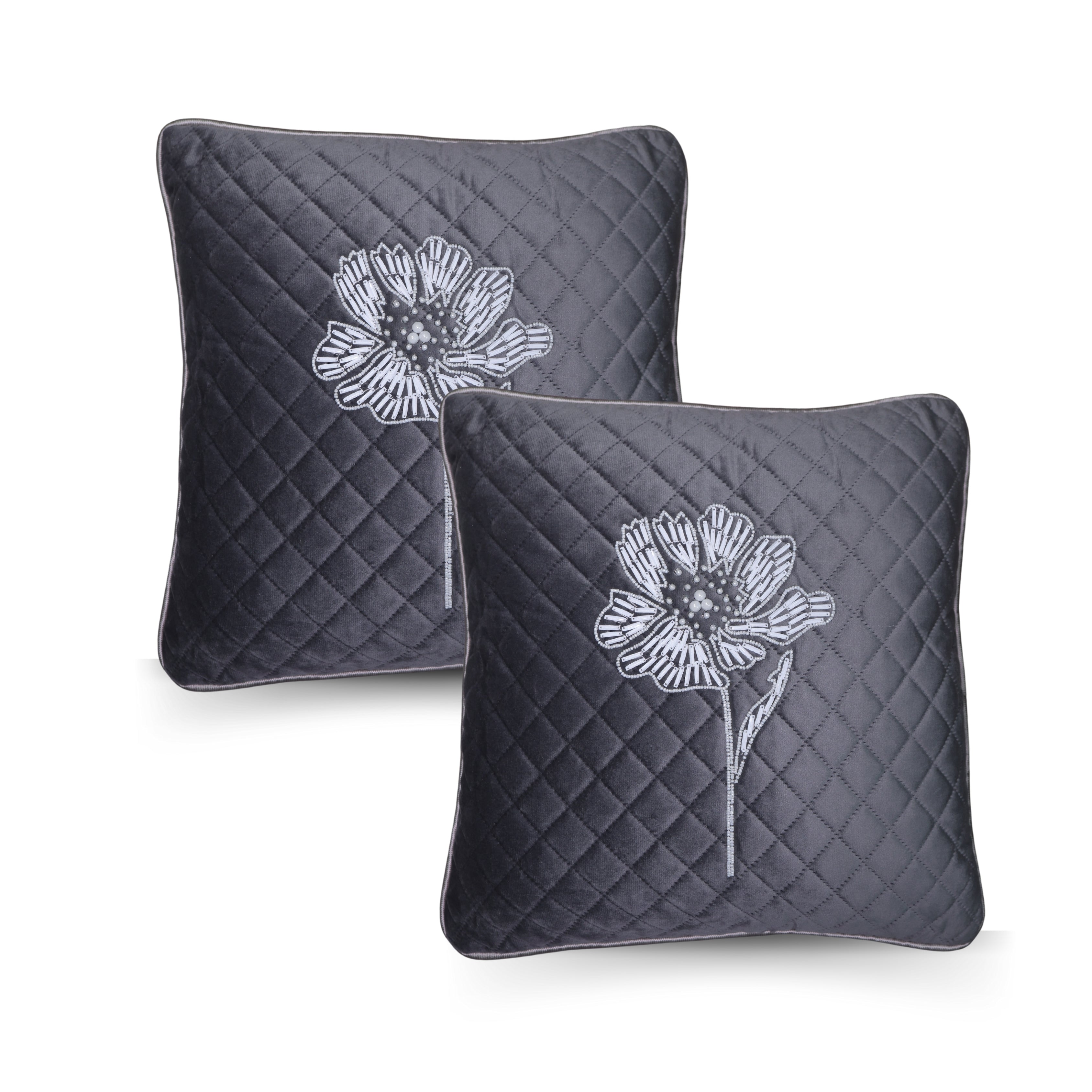 VELVET SEQUINCE EMB FLOWER CUSHION COVER