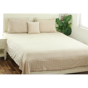 Checkerboard King Size Bedsheet with 2 Pillow Covers and 1 Cushion Cover Set of 4pcs Pale Whisper & Natural