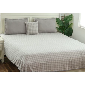 Checkerboard King Size Bedsheet with 2 Pillow Covers and 1 Cushion Cover Set of 4pcs Light Grey & Natural