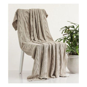 Classical Cable Knitted AC Throw Blanket pale whisper 100% cotton