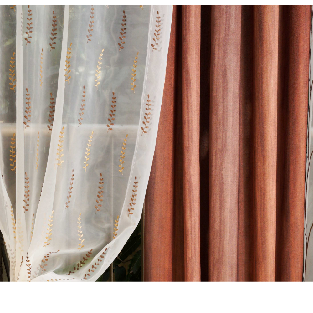 EMBROIDERY MAJESTIC LEAF BUTTA POLYESTER  SHEER CURTAIN  FABRICS B