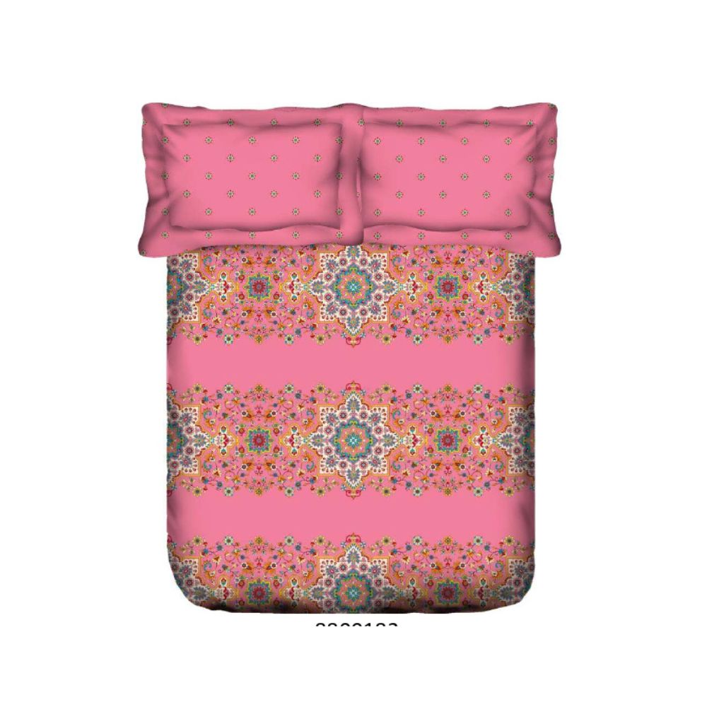 STELLAR SUPER SOFT COTTON PRINTED PINK GEOMETRIC DOUBLE  BEDSHEET