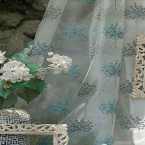 ARTISAN EMBROIDERY GEOMETRIC BLUE TREE POLYESTER SHEER CURTAIN FABRIC